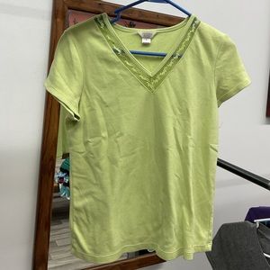 Vintage Christopher and Banks lime green v neck shirt